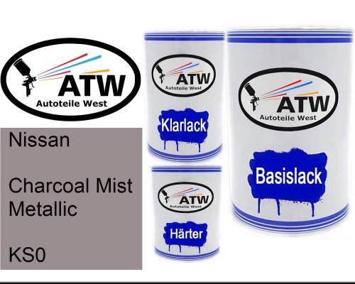 Nissan, Charcoal Mist Metallic, KS0: 500ml Lackdose + 500ml Klarlack + 250ml Härter - Set, von ATW Autoteile West.